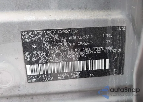 2021 Toyota Rav4 Limited from USA, damaged, VIN JTMN1RFV6MD078209